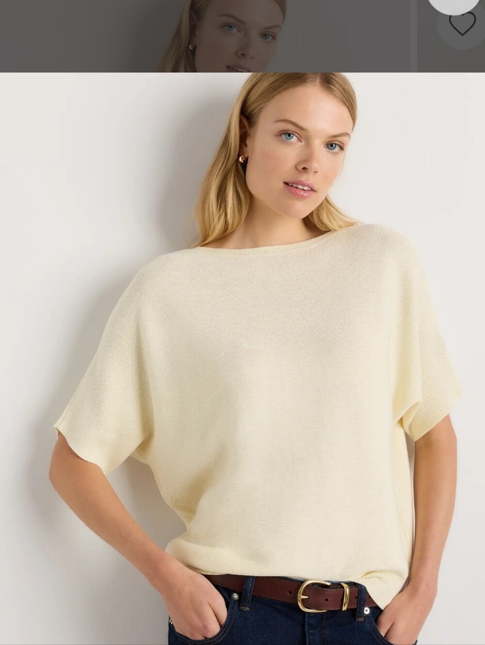 Quince Lightweight Cotton Cashmere Link Stitch Dolman Sweater Pale Custard. Med